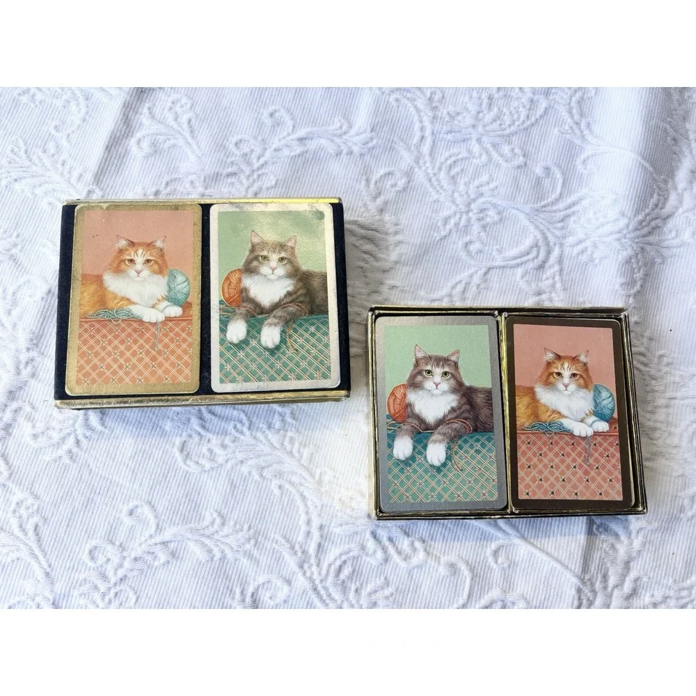 Vintage MCM Congress Double Deck Playing Cards IN BOX Cats Yarn – Used